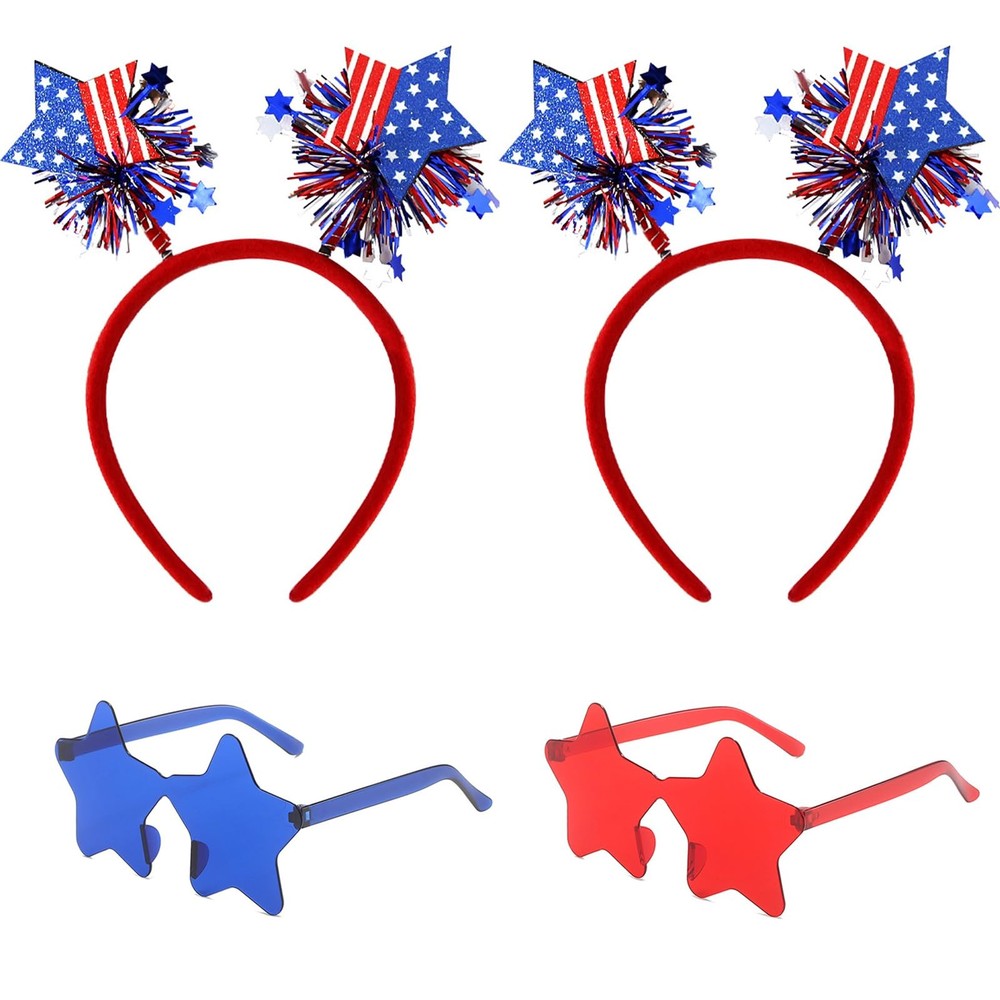 4 Pcs Patriotic Party Accessories – Independence Day Headband, Star Sunglasses