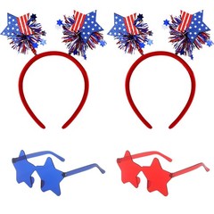 4 Pcs Patriotic Party Accessories – Independence Day Headband, Star Sunglasses