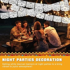 6 Pack White Papel Picado Banner Mexican Fiesta Party Wedding Decoration