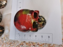 scary skull, plastic cast,molded, multicolour, 3d printed waste melted spooky
