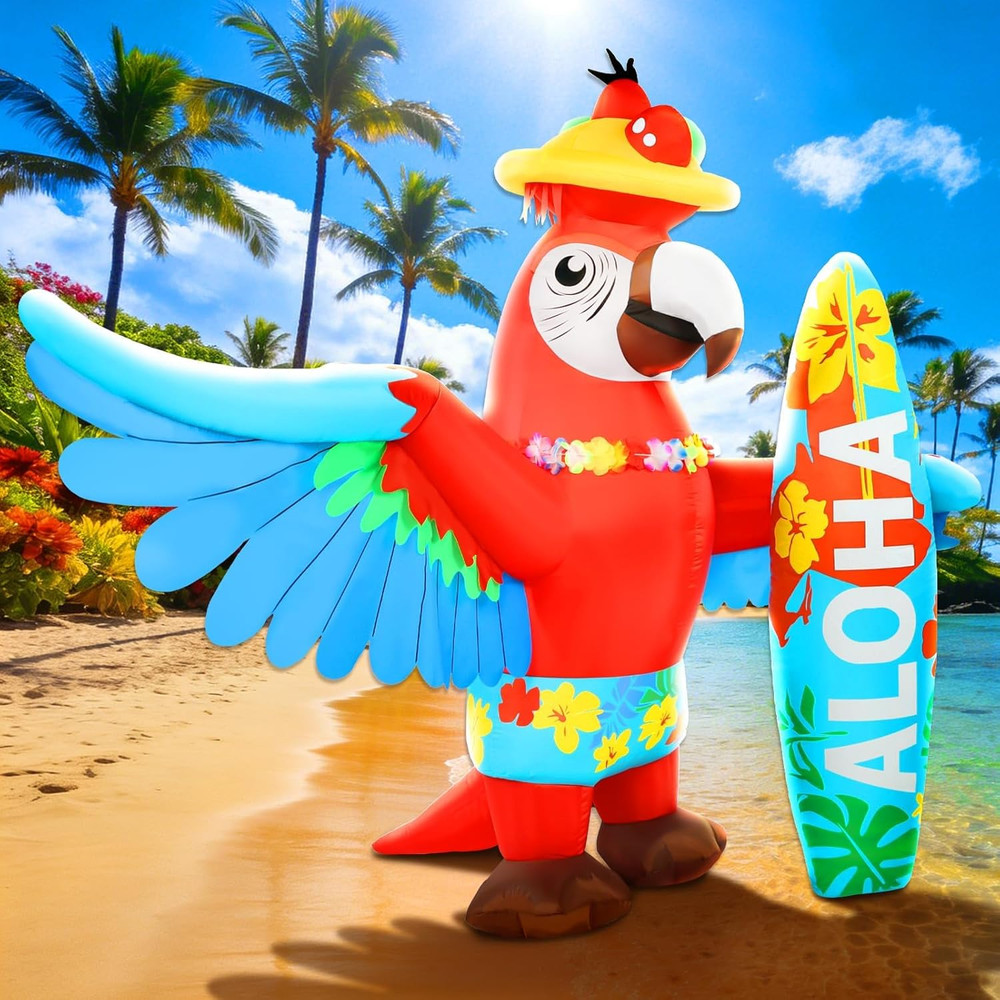 Inflatable Parrot Decorations 5FT Luau Hawaiian Surfboard Blow up Beach Party De
