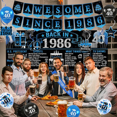 40Th Birthday Decorations for Men, 20PCS Black Blue Back in 1986 Birthday Party