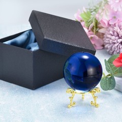 1Set 60mm/2.4″ K9 Crystal Ball Decorative Ball w Box and Metal Stand Dark Blue