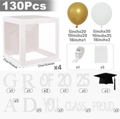 Graduation Decorations 2025,4 Pcs Transparent Balloon Boxes with Letters of GRAD