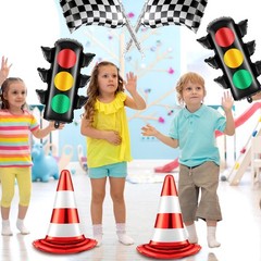 6 Pcs Race Car Party Decorations Set Traffic Light Balloons Traffic Cones Whi…