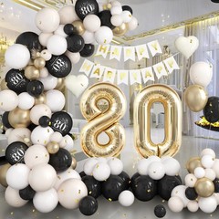 80th Birthday Decorations Black Gold Sand White,80th Balloon Arch Garland Kit…