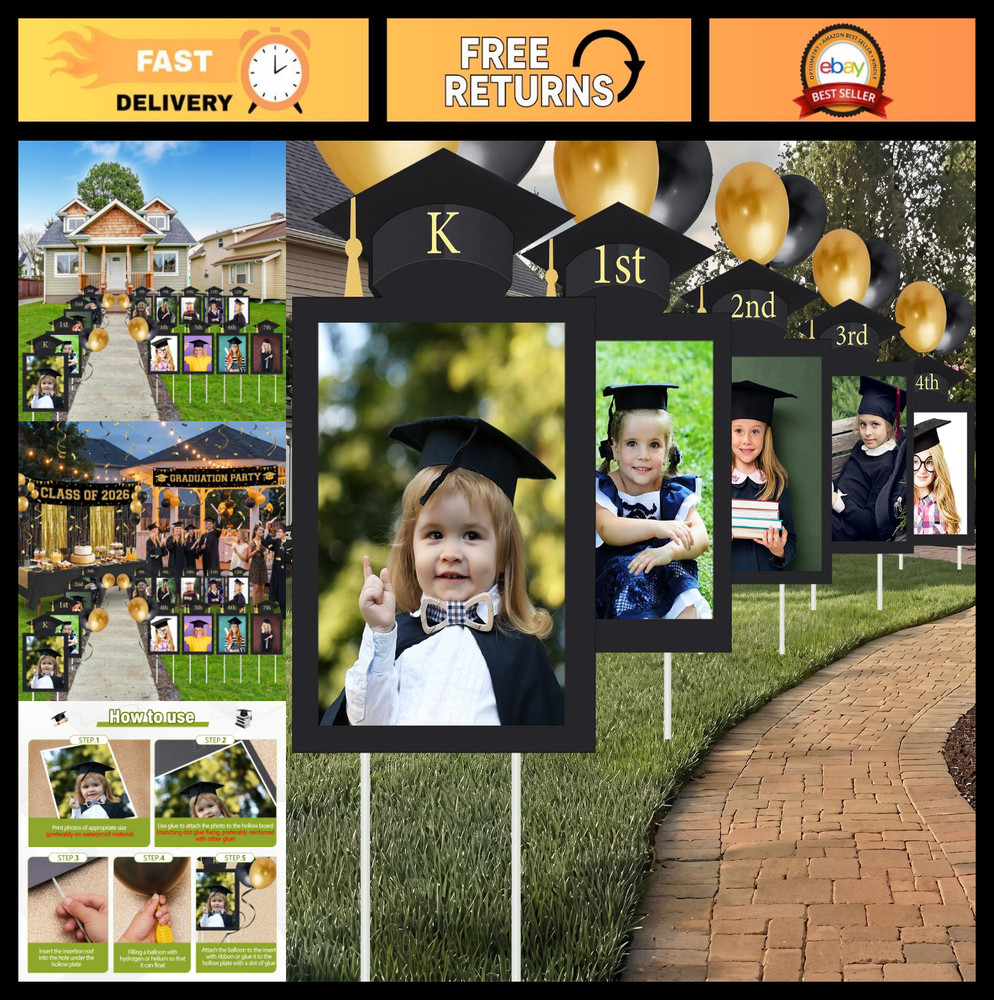 13 Pcs Graduation Photo Yard Signs with Stakes, Class of 2026 Outdoor Decor, Sup
