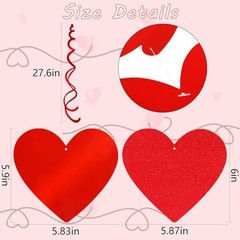 30 Pcs Valentines Day Decorations Hanging Swirls,Glitter Heart Hanging Red