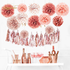 Wedding Decorations – 12 PCS Rose Gold Tissue Paper Pom Poms for Engagement Part