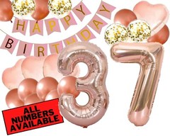 37th Birthday Decorations For Her – Pink and Rose Gold Theme – Balloons, Banner