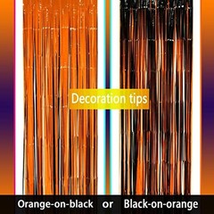 Black Orange Party Foil Curtains – Halloween Graduation Party Metallic Tinsel
