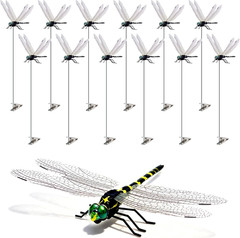 12 Pack 3D Dragonfly Clips, Fake Dragonflies with Stakes, Realistic Plastic