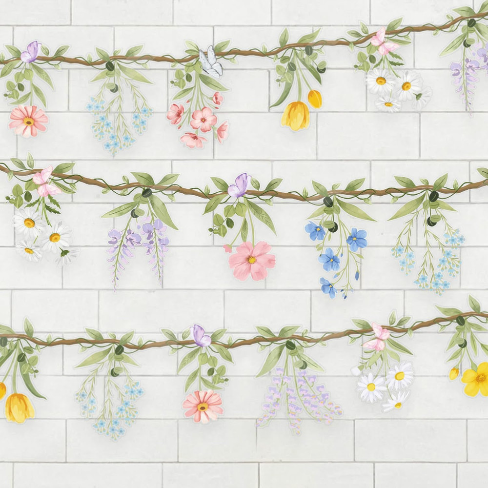 2 PCS Wildflower Garland Banner for Baby Shower Decorations, Spring Easter Flora