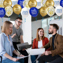 40Pcs Blue and Gold Work Anniversary Balloons for Employee Appreciation