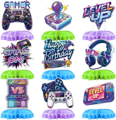 9 Pcs Video Game Birthday Decorations Gamer Honeycomb Centerpieces Game on and L