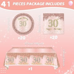 Chic 41-Piece Rose Gold 30th Birthday Party Tableware Set – Disposable Elegance