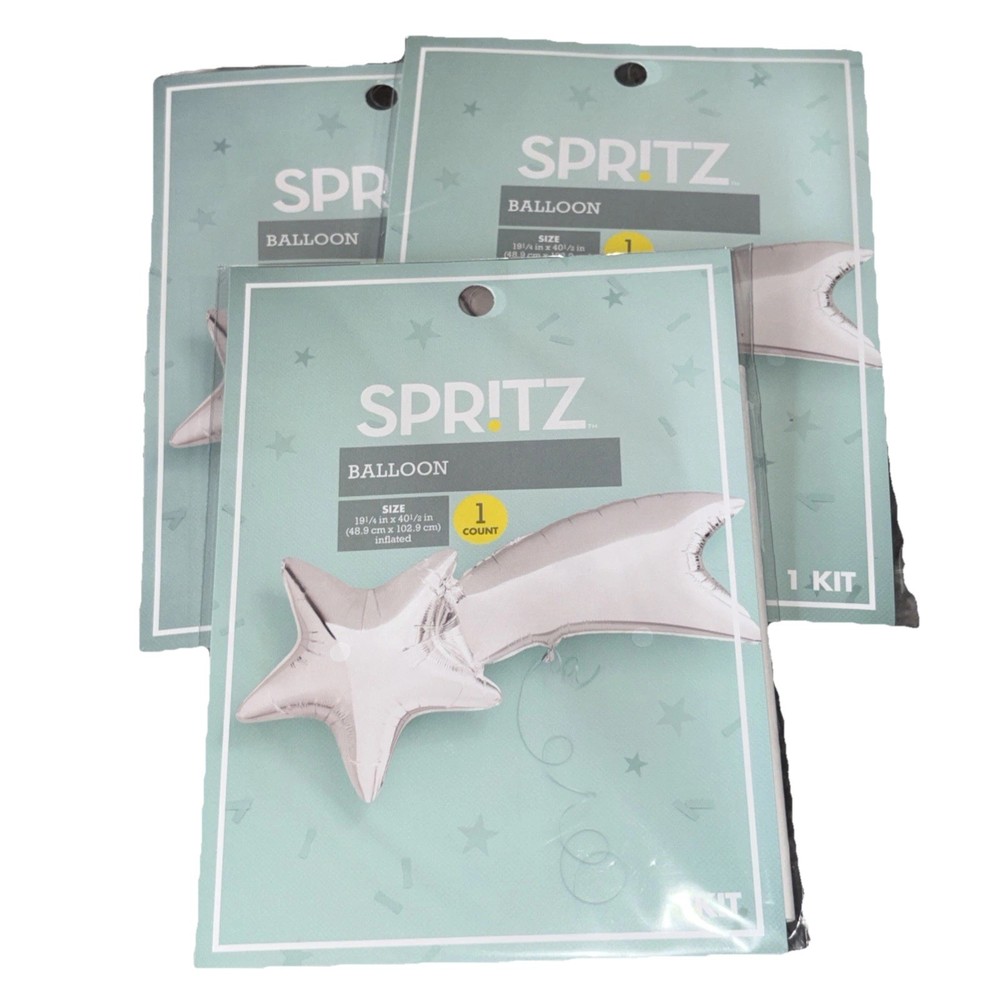 3x) Spritz Party Balloons Silver Shooting Stars 19 1/4” X 40 1/2” Inflated New