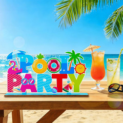 Pool Party Decorations Wood Table Centerpieces 11.81″ X 6.37″ Summer Pool Party