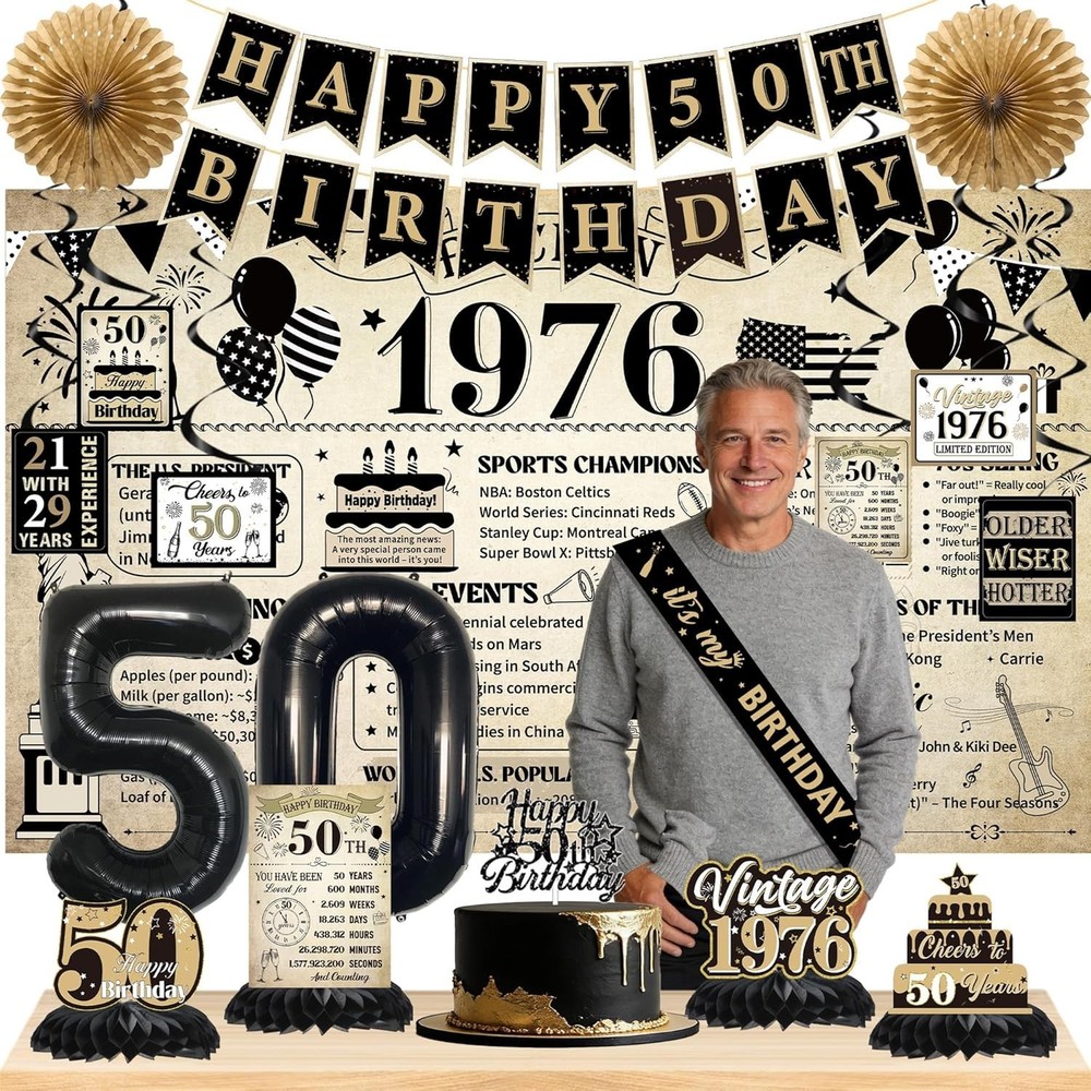 19PCS 50Th Birthday Decorations for Men Women Vintage 50Th Party Decorations Ban