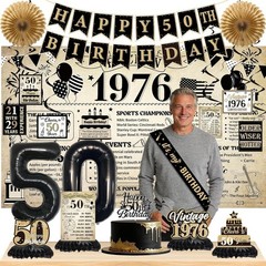 19PCS 50Th Birthday Decorations for Men Women Vintage 50Th Party Decorations Ban