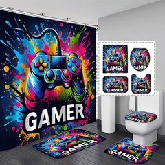 Graffiti Gaming Shower Curtain Sets Teen Boy Bathroom Decor Colorful Game Shower