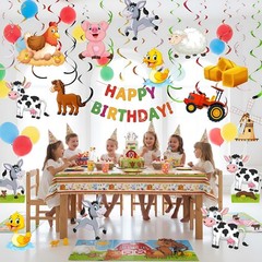 30 Farm Animal Hanging Decorations – Barnyard Party Supplies, Swirls & Cutouts