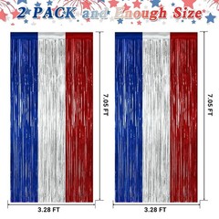 4th of July Decorations 2 Pack Tinsel Backdrop 3.28 FT x 7.05 FT Anniversary