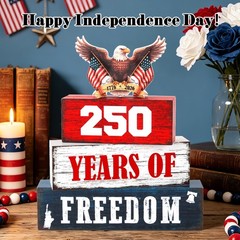 4 Pcs 250th Anniversary Patriotic 4th of July Wooden Tiered Tray Decor, Memor…