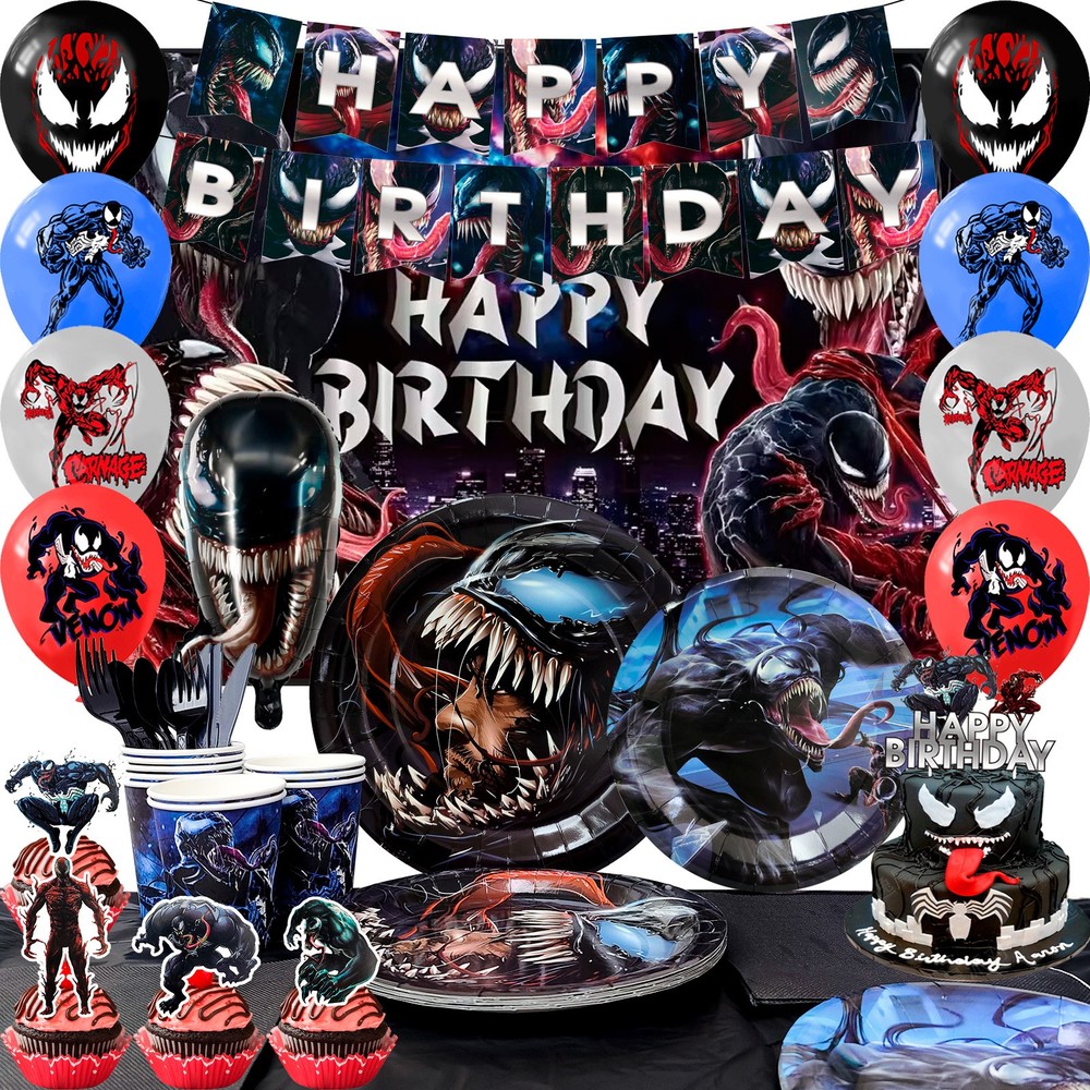 113Pcs Venom Party Supplies Superhero Birthday Party Decorations Balloons Plates