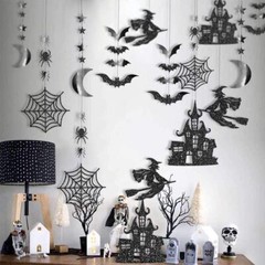 Halloween Witch Garland for Haunted House Decoration Black Glitter Gothic Sticke