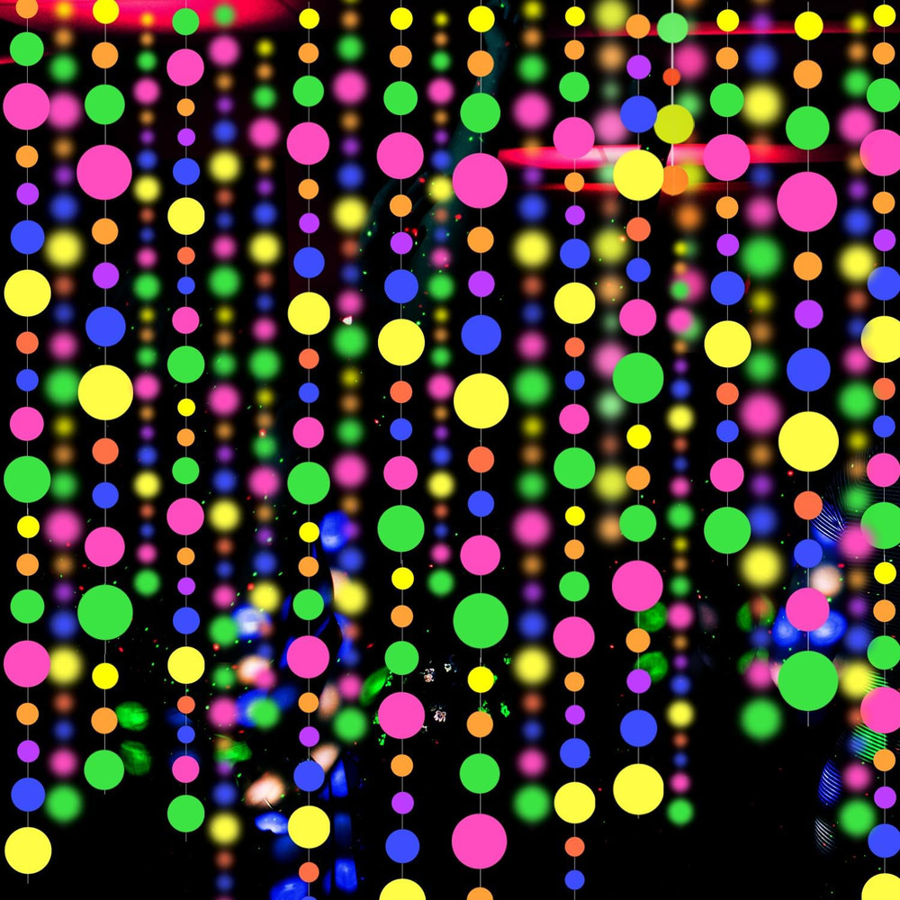 120Feet UV round Dot Paper Neon Garland Neon Streamers Decorations UV Reactive B