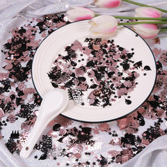 Rose Gold and Black Happy Birthday Confetti, 3000 Pcs Birthday Cake Table Metall
