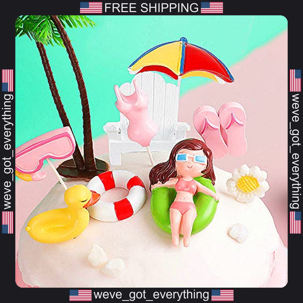 8 Piece Hawaiian Beach Cake Decorations for Summer Parties