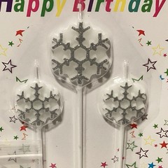 Snowflake Birthday Candles Set 7pc with Number 1 Candle Blue Silver Glitter