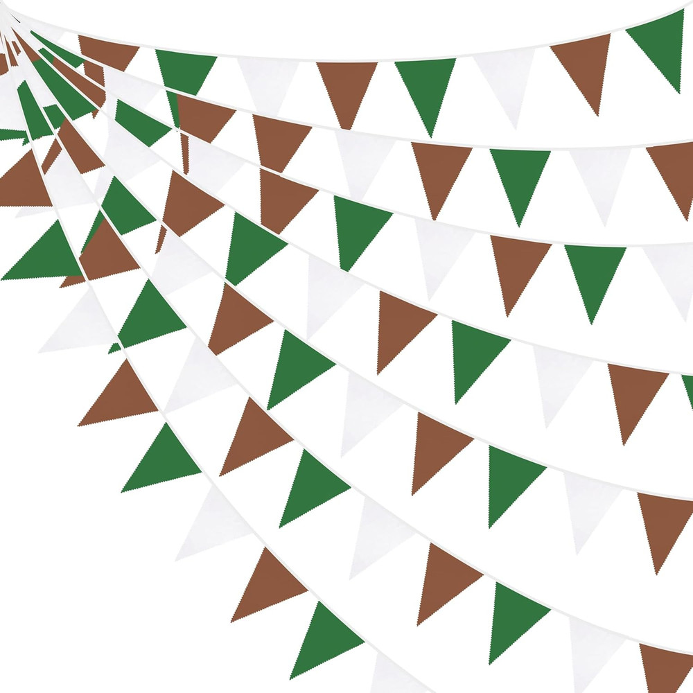 32Ft Green Brown White Party Decorations Brown Green Pennant Banner Fabric Trian