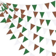 32Ft Green Brown White Party Decorations Brown Green Pennant Banner Fabric Trian