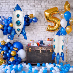 2 Pcs Large Blue Rocket Balloons for Kids, 33 Inch Rocket Ship Balloon, Outer Sp