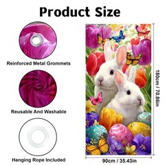 Happy Easter Door Cover Banner 70.87 x 35.43 Inch, Spring Easter Bunny Eggs W…