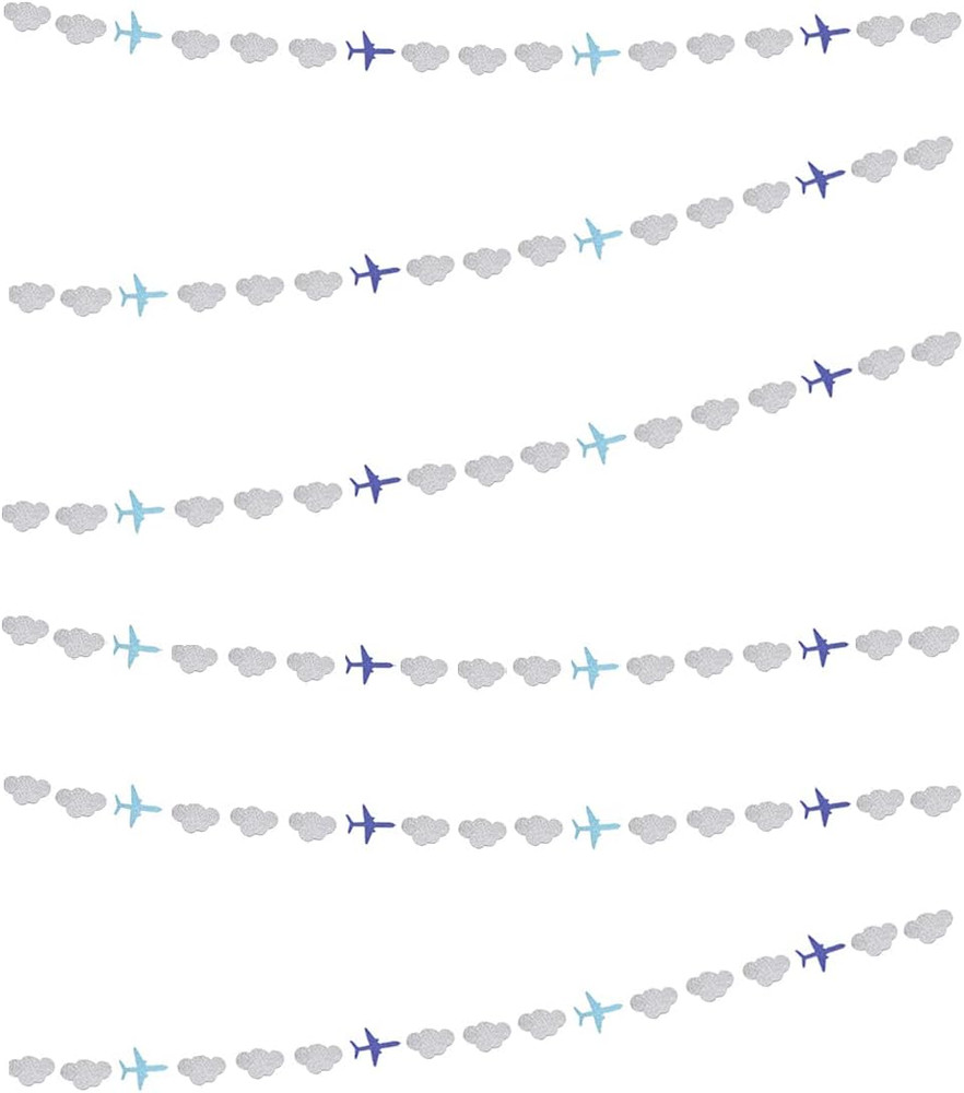 Airplane Clouds Garland, 6Pcs Glitter Plane Paper Garland Decorations for Birthd