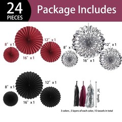 24PCS Maroon Decorations Burgundy Black Silver Party Decor Tassel Garland Ban…