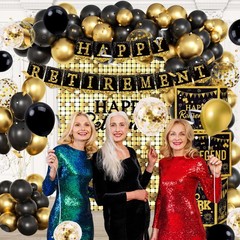 Happy Retirement Party Decorations Kit for Men Women, Black Gold Retirement