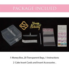 Money Pull Out Kit Birthday Box Happy Cake Topper 20 Transparent Bag Pockets