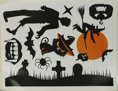 SKELETONS, WITCHES, WEREWOLF, ZOMBIES – HALLOWEEN WALL & WINDOW DECOR – 35×27 CM