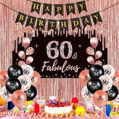 28Pcs 60Th Birthday Decorations for Women,Black Rose Gold 60Th Birthday Decorati
