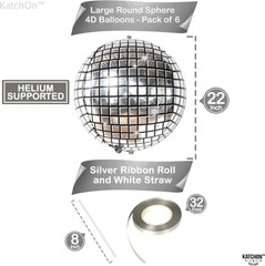 6pc 22″ Big Silver Disco Ball Balloons|Disco Party Decor,4D Sphere Disco Balloon