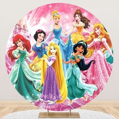 Round Painel Cartoon Princesses Backdrop Cover Girls Birthday Party Decorations