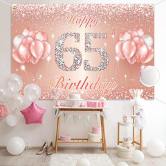 65th Birthday Banner Backdrop 4×6 ft Rose Gold Party Decoration For Men Women
