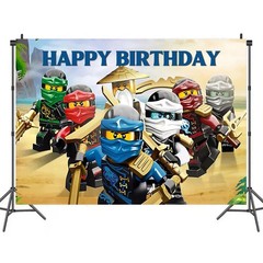 Ninjago Theme Happy Birthday Backdrop 5×3.5ft Birthday Party Decoration