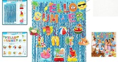 Complete Summer Party Set: Hello Summer Banner, Hanging Swirls & Foil Curtains