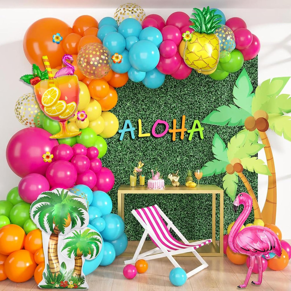 189Pcs Tropical Balloons Garland Arch Kit, Hawaiian Luau Summer Party Decoration